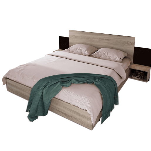 Cama de casal 160x200 cm - Com 2 mesas de cabeceira, estrutura em madeira, cor carvalho Sonomacinza escuro