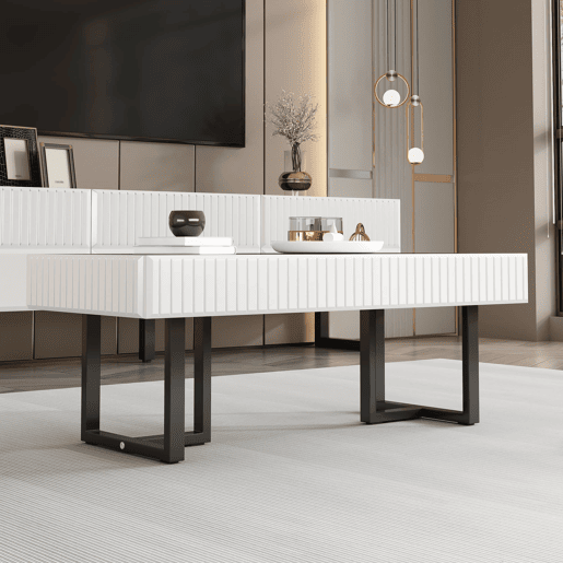 Mesa de centro 110x50,5 cm - estilo clássico, tampo alto brilho - Preto e Branco Mesa de centro 110x50,5 cm - estilo clássico, tampo alto brilho - Preto e Branco