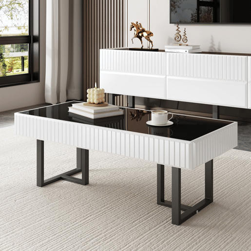 Mesa de centro 110x50,5 cm - estilo clássico, tampo alto brilho - Preto e Branco Mesa de centro 110x50,5 cm - estilo clássico, tampo alto brilho - Preto e Branco