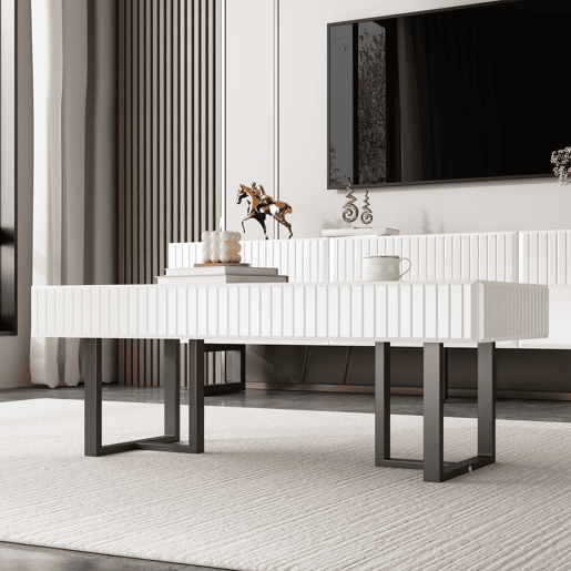 Mesa de centro 110x50,5 cm - estilo clássico, tampo alto brilho - Preto e Branco Mesa de centro 110x50,5 cm - estilo clássico, tampo alto brilho - Preto e Branco