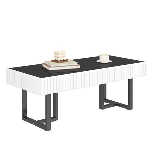 Mesa de centro 110x50,5 cm - estilo clássico, tampo alto brilho - Preto e Branco Mesa de centro 110x50,5 cm - estilo clássico, tampo alto brilho - Preto e Branco