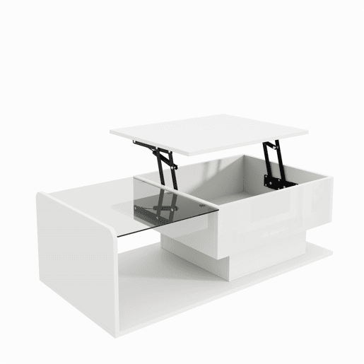 Mesa de café - Tamanho: 100x50 cm - Efeito LED, com vidro - Branco