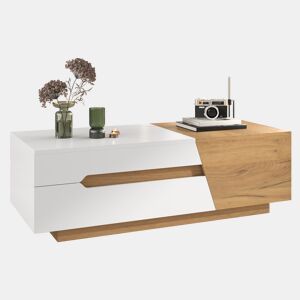 Mesa de centro extensível - Mesa de sala com gavetas - Mesa auxiliar com estrutura em blocos coloridos - Natural, Branco