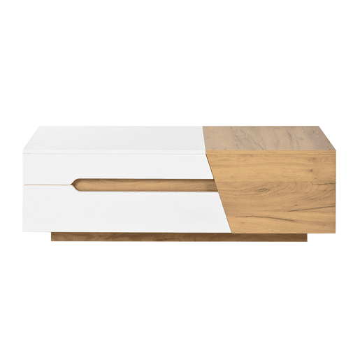 Mesa de centro extensível - Mesa de sala com gavetas - Mesa auxiliar com estrutura em blocos coloridos - Natural, Branco