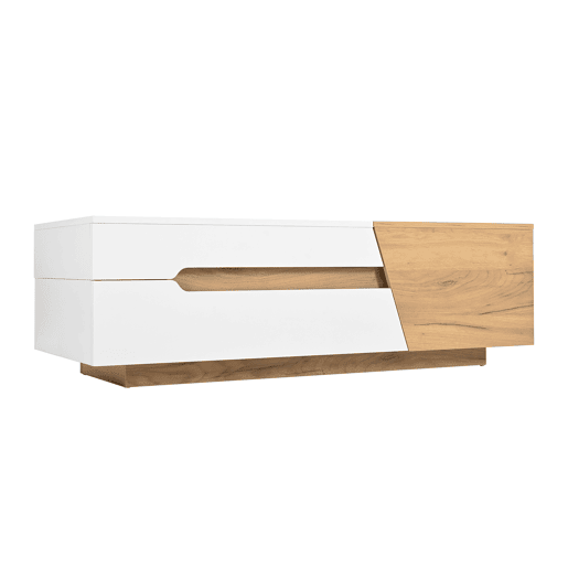 Mesa de centro extensível - Mesa de sala com gavetas - Mesa auxiliar com estrutura em blocos coloridos - Natural, Branco