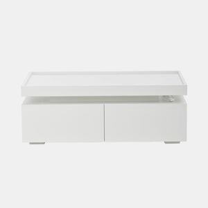 Mesa de centro 95×45×35 cm - LED, 2 gavetas, design geométrico, alto brilho - branco