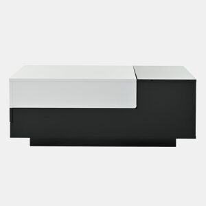 Mesa de centro 100 x 50 x 38 cm - Com 1 gaveta, mesa com placa deslizante, design geométrico, preto e branco