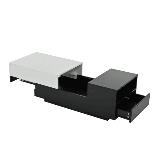 Mesa de centro 100 x 50 x 38 cm - Com 1 gaveta, mesa com placa deslizante, design geométrico, preto e branco Mesa de centro 100 x 50 x 38 cm - Com 1 gaveta, mesa com placa deslizante, design geométrico, preto e branco