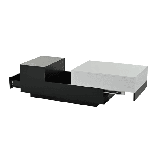 Mesa de centro 100 x 50 x 38 cm - Com 1 gaveta, mesa com placa deslizante, design geométrico, preto e branco Mesa de centro 100 x 50 x 38 cm - Com 1 gaveta, mesa com placa deslizante, design geométrico, preto e branco