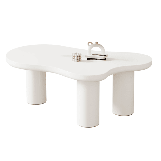 Mesa de centro 107x66x40,5 cm - design irregular em forma de nuvem, MDF e pernas em PVC - Branco
