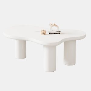 Mesa de centro 107x66x40,5 cm - design irregular em forma de nuvem, MDF e pernas em PVC - Branco