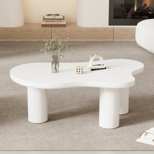 Mesa de centro 107x66x40,5 cm - design irregular em forma de nuvem, MDF e pernas em PVC - Branco