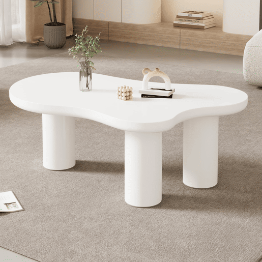 Mesa de centro 107x66x40,5 cm - design irregular em forma de nuvem, MDF e pernas em PVC - Branco