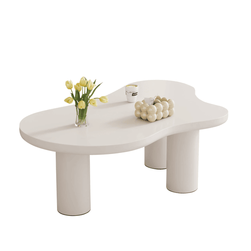 Mesa de centro 107x66x40,5 cm - design irregular em forma de nuvem, MDF e pernas em PVC - Branco