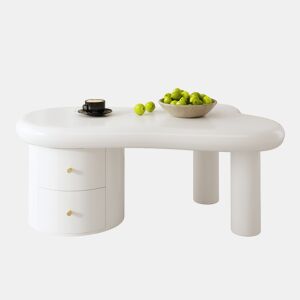 Mesa de centro moderna - Forma irregular - 2 gavetas, economia de espaço, estilo, estável - Branco