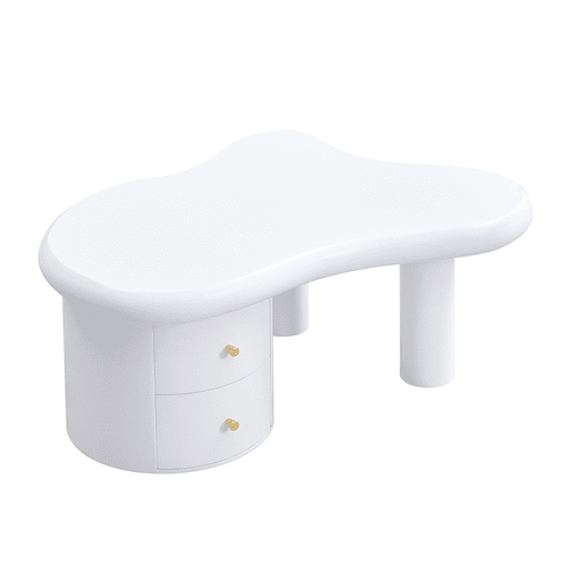 Mesa de centro moderna - Forma irregular - 2 gavetas, economia de espaço, estilo, estável - Branco