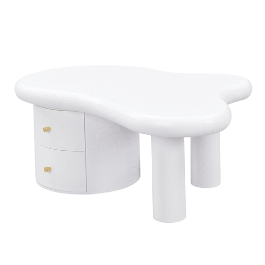 Mesa de centro moderna - Forma irregular - 2 gavetas, economia de espaço, estilo, estável - Branco
