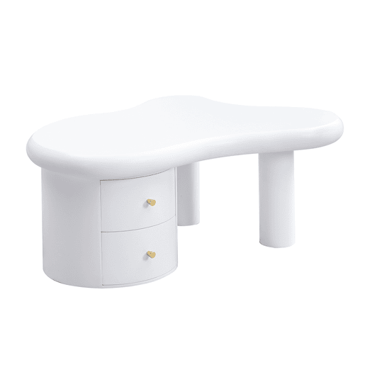 Mesa de centro moderna - Forma irregular - 2 gavetas, economia de espaço, estilo, estável - Branco