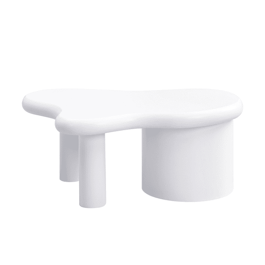 Mesa de centro moderna - Forma irregular - 2 gavetas, economia de espaço, estilo, estável - Branco