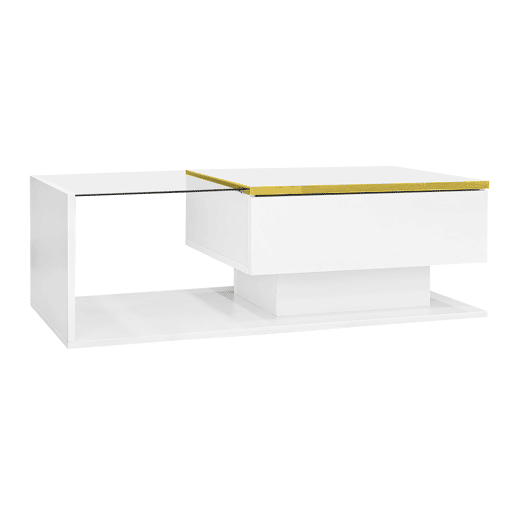 Mesa de centro 100 cm - Com vidro e efeito LED - Branco Mesa de centro 100 cm - Com vidro e efeito LED - Branco