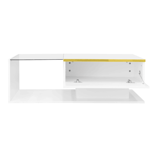 Mesa de centro 100 cm - Com vidro e efeito LED - Branco Mesa de centro 100 cm - Com vidro e efeito LED - Branco