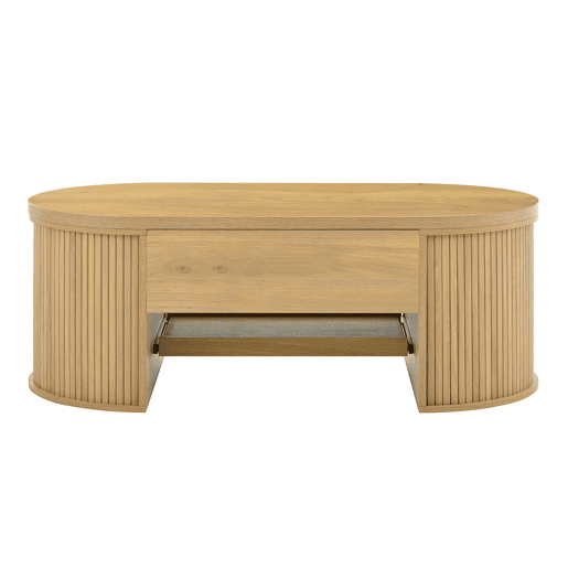 Mesa de centro elevável - com laterais de madeira curvadas, prateleira extensĂvel, design multifuncional - cor madeira Mesa de centro elevável - com laterais de madeira curvadas, prateleira extensĂvel, design multifuncional - cor madeira
