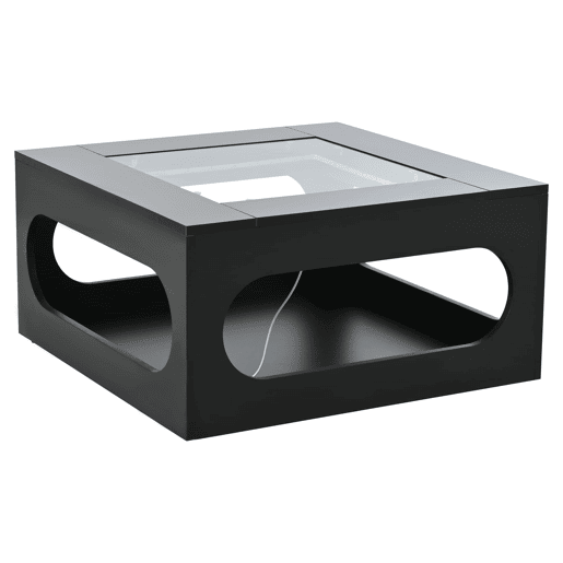 Mesa de centro quadrada 70x70x35 cm - Mesa de sala com vidro temperado, LED, abertura central - Preto