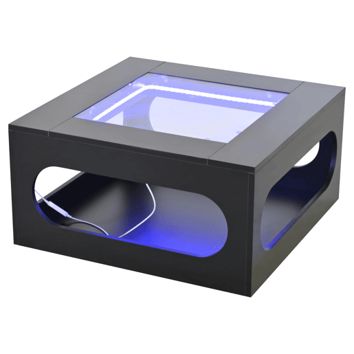 Mesa de centro quadrada 70x70x35 cm - Mesa de sala com vidro temperado, LED, abertura central - Preto