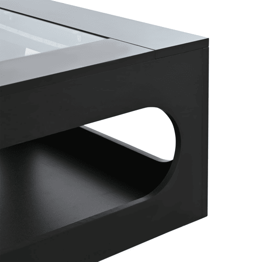 Mesa de centro quadrada 70x70x35 cm - Mesa de sala com vidro temperado, LED, abertura central - Preto