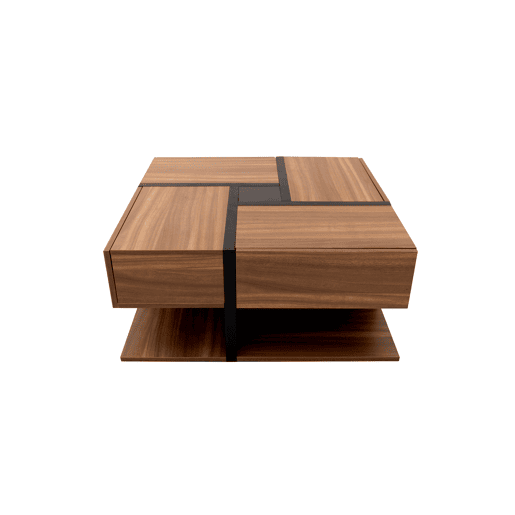 Mesa de centro 78x78x36 cm - 4 gavetas, design de linhas e cor única, arrumação inferior - Natural