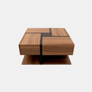 Mesa de centro 78x78x36 cm - 4 gavetas, design de linhas e cor única, arrumação inferior - Natural
