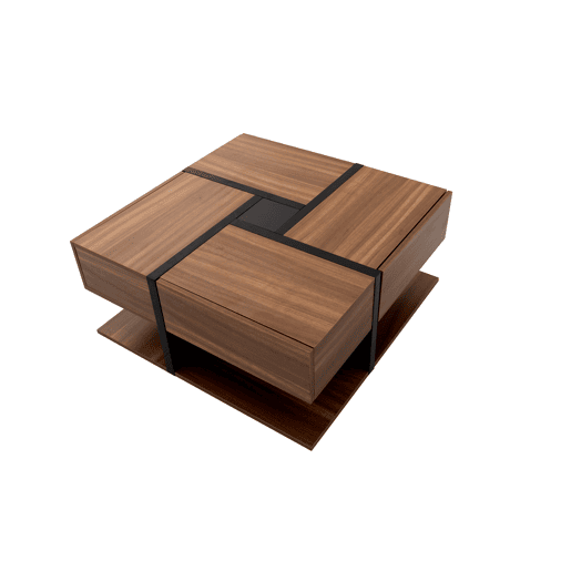 Mesa de centro 78x78x36 cm - 4 gavetas, design de linhas e cor única, arrumação inferior - Natural