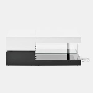 Mesa de centro 90x45x35,5 cm - LED, controlo APP e Bluetooth, prateleira de vidro, design preto e branco
