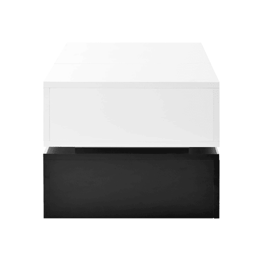 Mesa de centro 90x45x35,5 cm - LED, controlo APP e Bluetooth, prateleira de vidro, design preto e branco