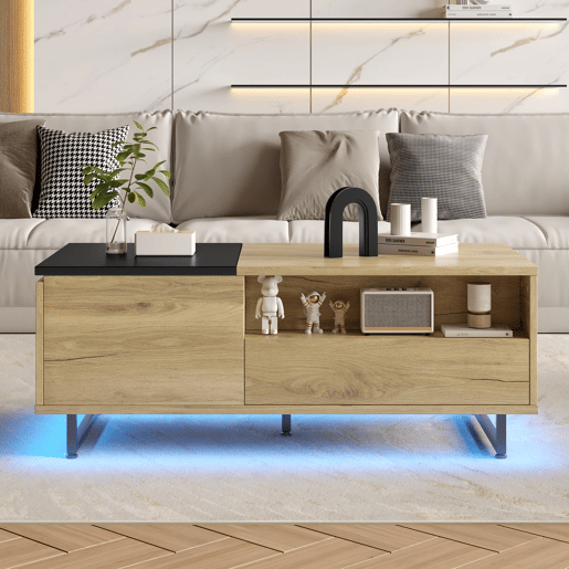Mesa de centro - com arrumação, design moderno - cor natural