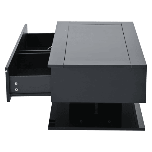 Mesa de centro 100x50x35 cm - Sofá com LED, com gavetas e vidro - Preto