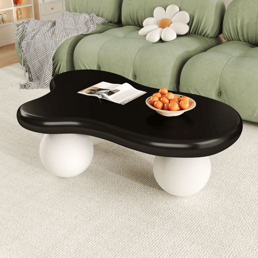Mesa de centro estilo nuvens - Design com iluminação LED, formato de nuvem, pernas redondas, ideal para salas modernas e quartos infantis - Preto e Branco