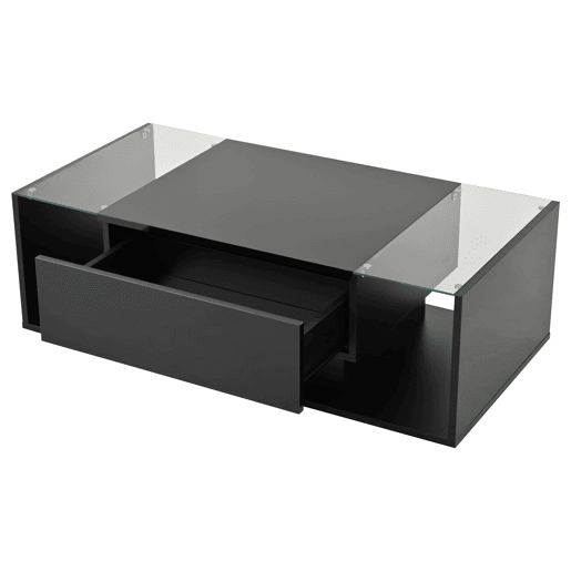 Mesa de centro 100x50x31 cm - com 1 gaveta e luz LED - mesa de vidro temperado - preta