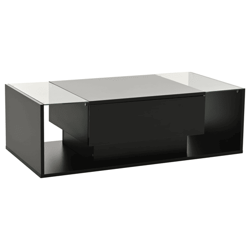 Mesa de centro 100x50x31 cm - com 1 gaveta e luz LED - mesa de vidro temperado - preta