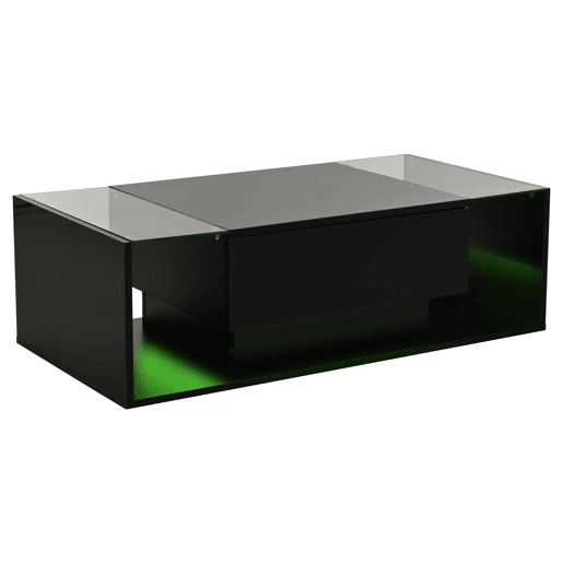 Mesa de centro 100x50x31 cm - com 1 gaveta e luz LED - mesa de vidro temperado - preta