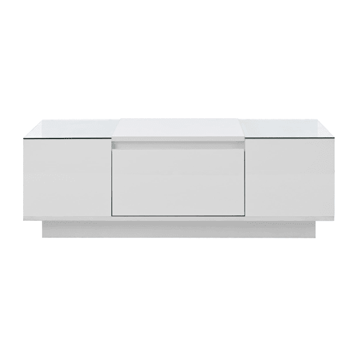 Mesa de centro moderna 105 cm - com arrumação, iluminação LED, 2 gavetas, vidro - Branco