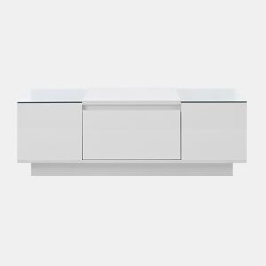 Mesa de centro moderna 105 cm - com arrumação, iluminação LED, 2 gavetas, vidro - Branco