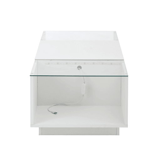 Mesa de centro moderna 105 cm - com arrumação, iluminação LED, 2 gavetas, vidro - Branco
