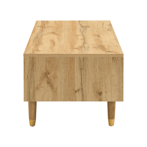 Mesa de centro LED - Com tampo ondulado com gavetas, pernas douradas de madeira, 2 gavetas, luz LED mutável