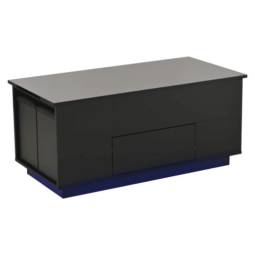 Mesa de centro 100x50x45 cm - 4 em 1 LED, altura ajustável, 2 gavetas, sofá e bancos - Preto
