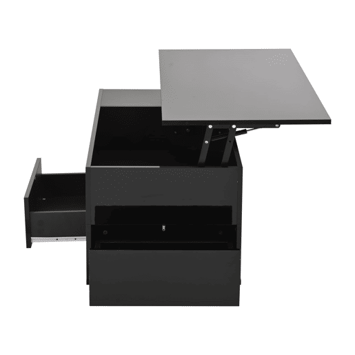 Mesa de centro 100x50x45 cm - 4 em 1 LED, altura ajustável, 2 gavetas, sofá e bancos - Preto