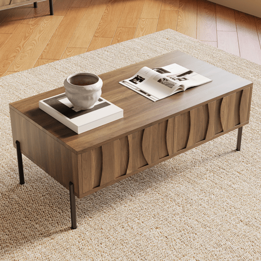 Mesa de centro 105x55x41 cm - estilo retro moderno - natural