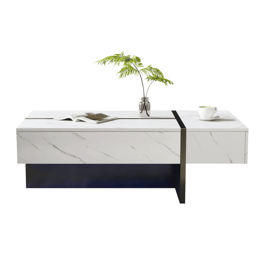 Mesa de centro 105x60x35 cm - design irregular, LED, mármore, alto brilho - Branco Mesa de centro 105x60x35 cm - design irregular, LED, mármore, alto brilho - Branco