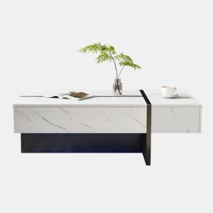 Mesa de centro 105x60x35 cm - design irregular, LED, mármore, alto brilho - Branco