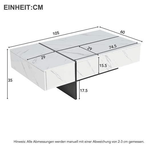 Mesa de centro 105x60x35 cm - design irregular, LED, mármore, alto brilho - Branco Mesa de centro 105x60x35 cm - design irregular, LED, mármore, alto brilho - Branco